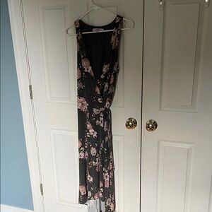LOFT green and Pink Floral High Low wrap Dress size small